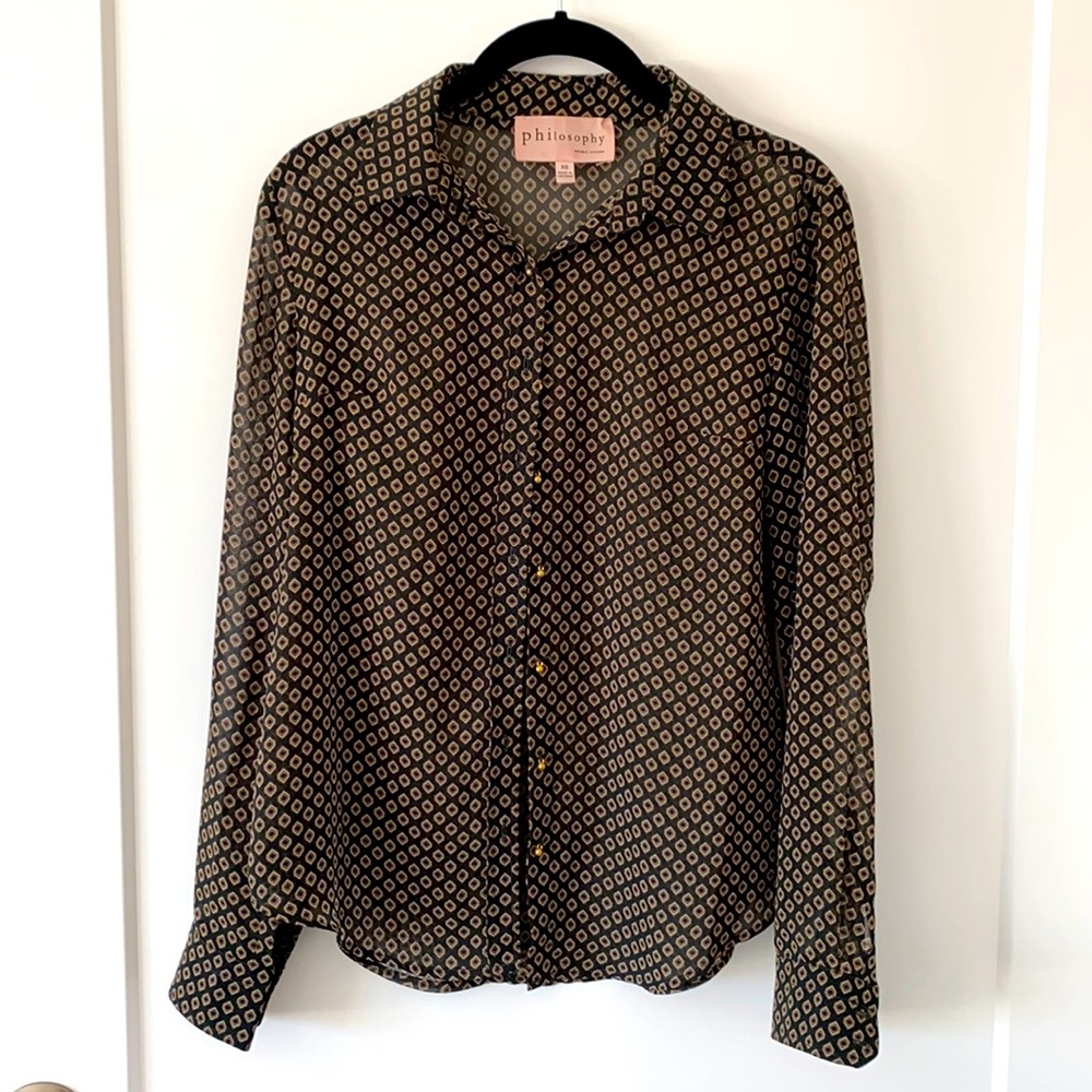 Philosophy Sheer, Button Up Blouse with Gold Buttons